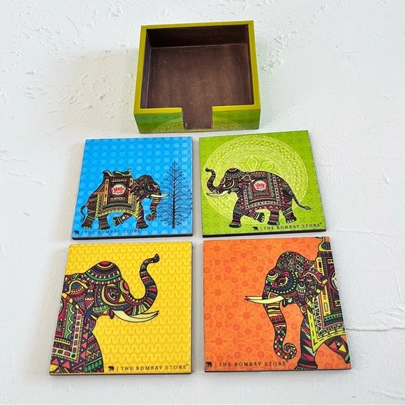 THE BOMBAY STORE Vintage Wooden Coasters Set of 4 - Picture 4 of 11